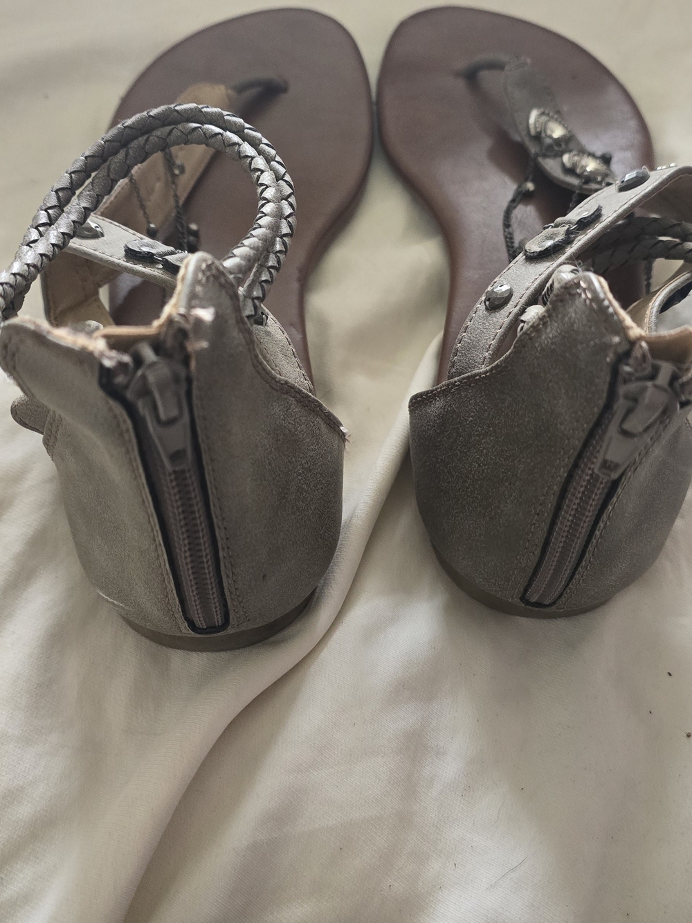 Braided Strappy Flat Sandal in Light Grey - Picture 3 of 8